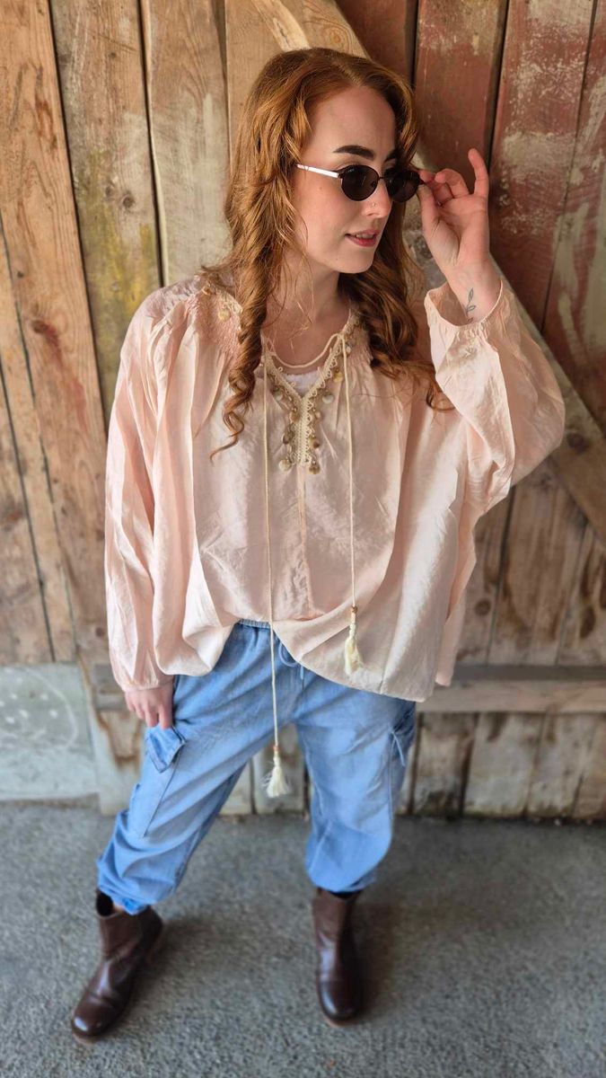  BOHO Bluse Rosa