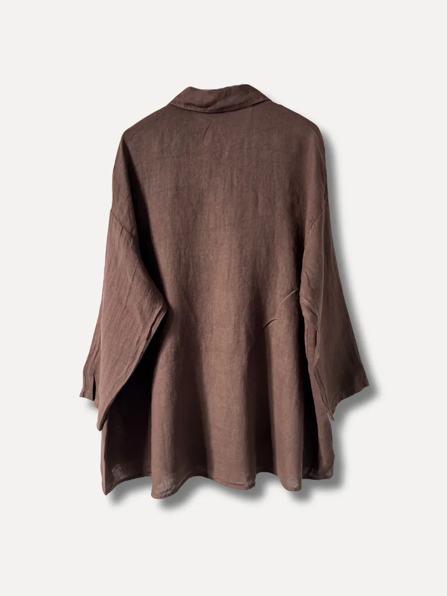 LOVELY Oversized Linskjorte Dark Brown