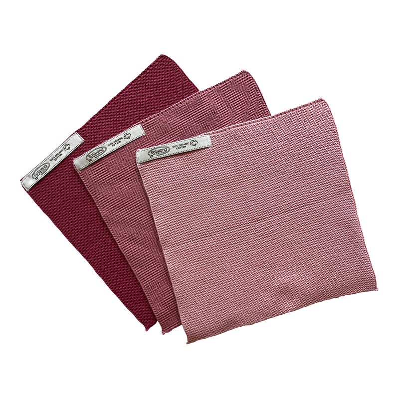 KJØKKENKLUTER Strikkede 3-pk Antikk Rosa Kombo 