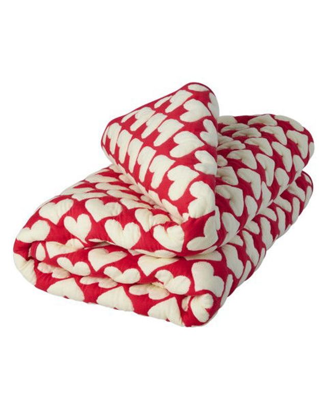 QUILT Bomullspledd Heart Pattern - Cream and Red