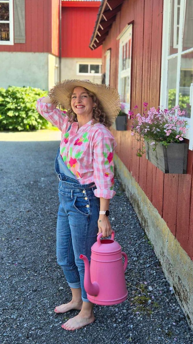  BOHEME Checkered Bluse Rosa w Brodery